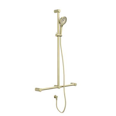 Nero Mecca Care 32mm T Bar Grab Rail And Adjustable Shower Rail Set 1100x750mm | Brushed Gold |