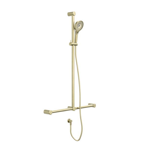 Nero Mecca Care 32mm T Bar Grab Rail And Adjustable Shower Rail Set 1100x750mm | Brushed Gold |
