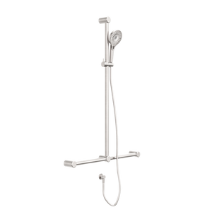 Nero Mecca Care 32mm T Bar Grab Rail And Adjustable Shower Rail Set 1100x750mm | Brushed Nickel |