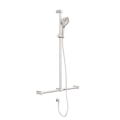 Nero Mecca Care 32mm T Bar Grab Rail And Adjustable Shower Rail Set 1100x750mm | Brushed Nickel |