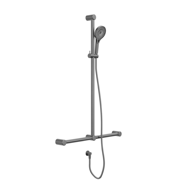 Nero Mecca Care 32mm T Bar Grab Rail And Adjustable Shower Rail Set 1100x750mm | Gun Metal |