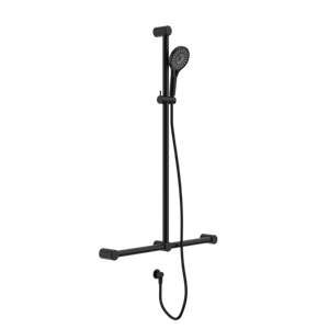 Nero Mecca Care 32mm T Bar Grab Rail And Adjustable Shower Rail Set 1100x750mm | Matte Black |