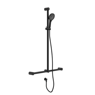 Nero Mecca Care 32mm T Bar Grab Rail And Adjustable Shower Rail Set 1100x750mm | Matte Black |
