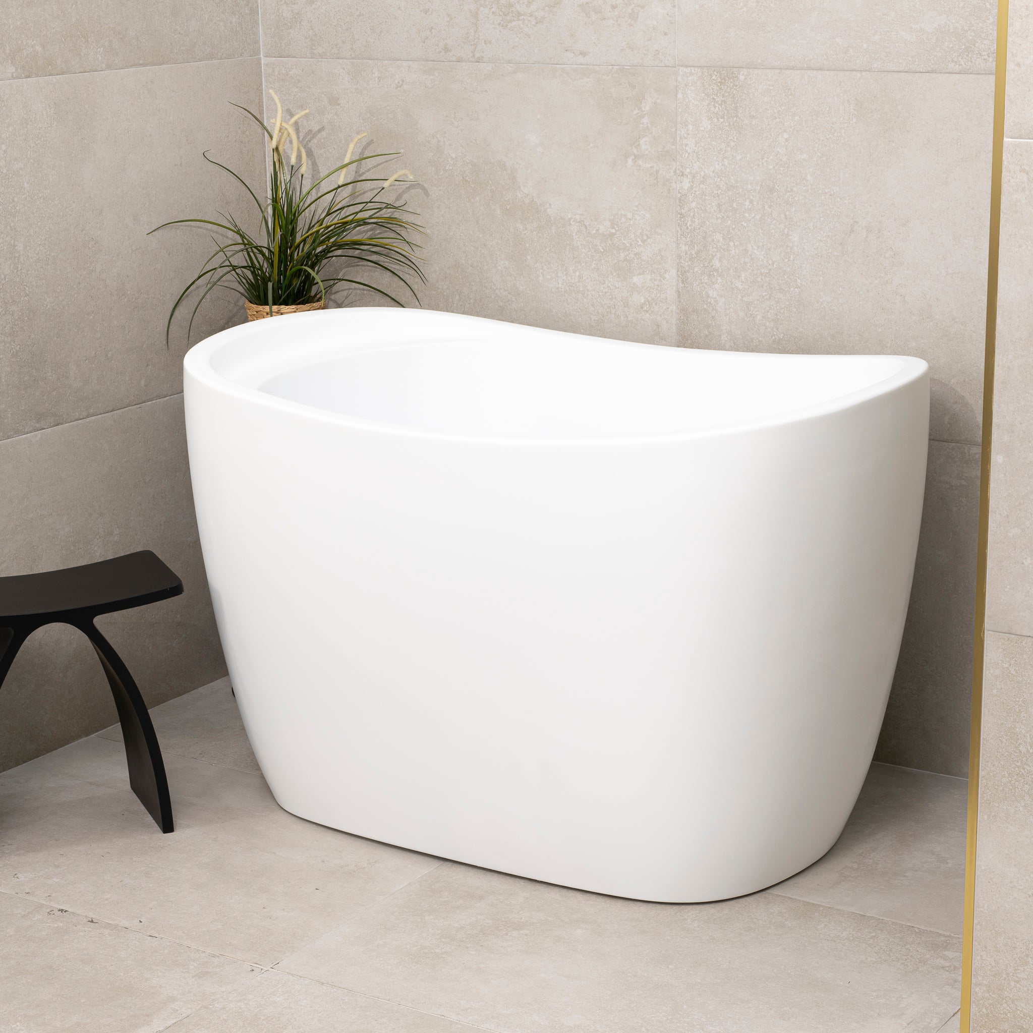 Ofuro 1200mm Extra Height Japanese Soaking Freestanding Bath with Seat, Matte White