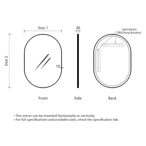 Pill Oval 600mm x 900mm Mirror with Matte Black Frame
