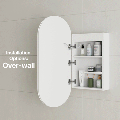 *Clearance* Pill Oval 400mm x 900mm Frontlit LED Mirrored Shaving Cabinet, Matte White