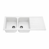 Volca 1160mm x 500mm x 225mm Quartz Double Sink with Drainer, White *Clearance Stock*