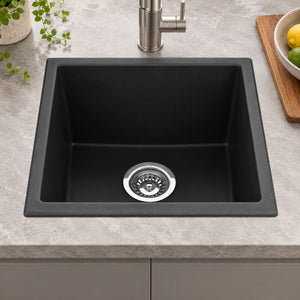 Volca 432mm x 432mm x 241mm Quartz Single Sink, Black *Clearance Stock*