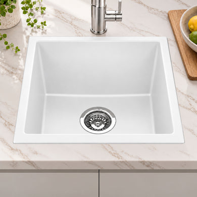 Volca 432mm x 432mm x 241mm Quartz Single Sink, White *Clearance Stock*