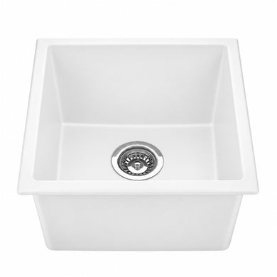 Volca 432mm x 432mm x 241mm Quartz Single Sink, White *Clearance Stock*