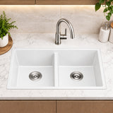 Volca 813mm x 457mm x 241mm Quartz Double Sink, White *Clearance Stock*