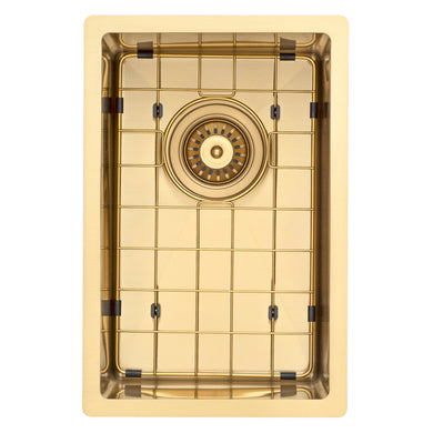 Retto II Stainless Steel Sink Grid 250 x 400mm with Rear Waste Hole, Brushed Brass Gold