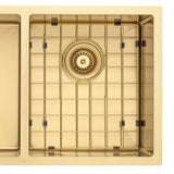 Retto II Stainless Steel Sink Grid 350 x 400mm with Rear Waste Hole, Brushed Brass Gold