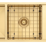 Retto II Stainless Steel Sink Grid 400 x 400mm with Centre Waste Hole, Brushed Brass Gold