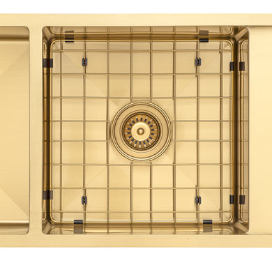 Retto II Stainless Steel Sink Grid 400 x 400mm with Centre Waste Hole, Brushed Brass Gold
