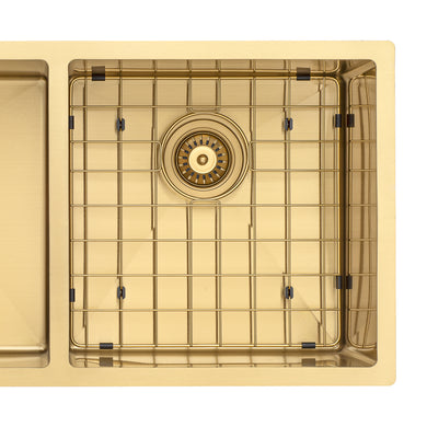 Retto II Stainless Steel Sink Grid 400 x 400mm with Rear Waste Hole, Brushed Brass Gold