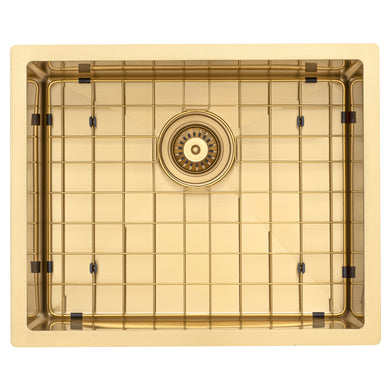 Retto II Stainless Steel Sink Grid 500 x 400mm with Rear Waste Hole, Brushed Brass Gold