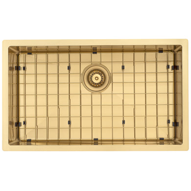 Retto II Stainless Steel Sink Grid 700 x 400mm with Rear Waste Hole, Brushed Brass Gold