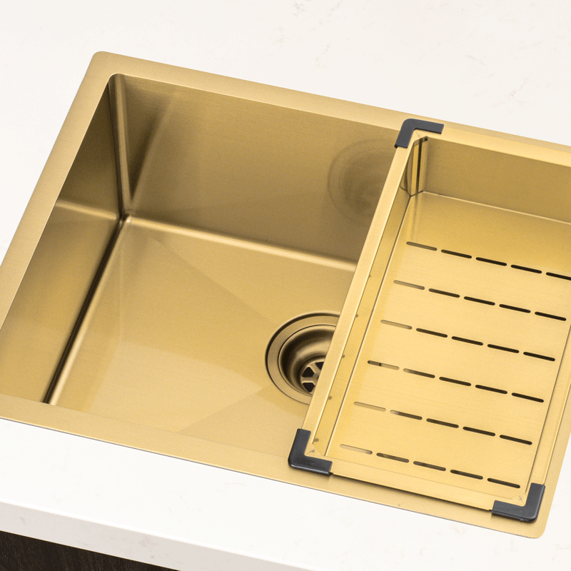 Retto Stainless Steel Sink Colander 218mm x 420mm x 80mm, Brushed Brass Gold