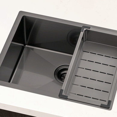 Retto Stainless Steel Sink Colander 218mm x 420mm x 80mm, Brushed Gunmetal Black
