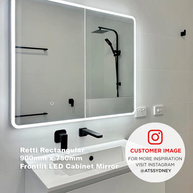 Retti Rectangular 900mm x 750mm Frontlit LED Mirrored Shaving Cabinet, Matte White