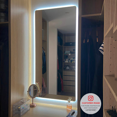 *Clearance* Retti Rectangular 1500mm x 750mm Frontlit and Backlit LED Frameless Mirror with Frosted Glass Border and Demister)