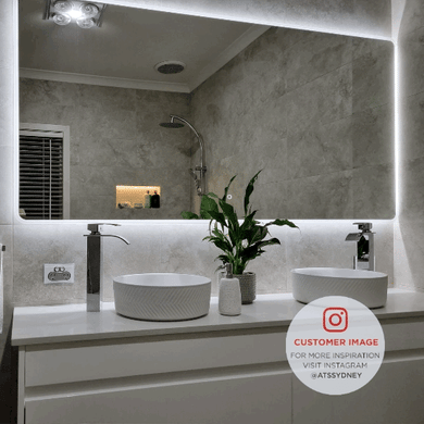 Retti Rectangular 1800mm x 900mm Frontlit and Backlit LED Frameless Mirror with Frosted Glass Border and Demister