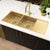 Retto II 1190mm x 450mm x 230mm Stainless Steel Double Sink with Drainer, Brushed Brass (Gold)