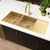 Retto II 1190mm x 450mm x 230mm Stainless Steel Double Sink with Drainer, Brushed Brass Gold