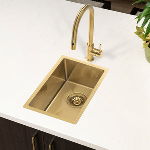 Retto II 290mm x 440mm x 230mm Small Stainless Steel Sink, Brushed Brass (Gold)