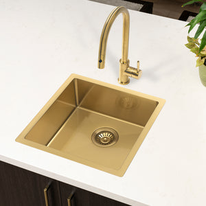 Retto II 450mm x 450mm x 230mm Stainless Steel Sink, Brushed Brass (Gold)