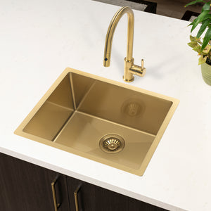 Retto II 550mm x 450mm x 300mm Extra Height Stainless Steel Sink, Brushed Brass (Gold)