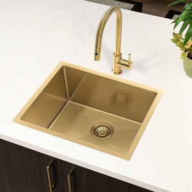 Retto II 550mm x 450mm x 300mm Extra Height Stainless Steel Sink, Brushed Brass (Gold)