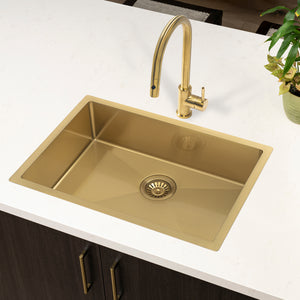 Retto II 650mm x 450mm x 230mm Stainless Steel Sink, Brushed Brass (Gold)