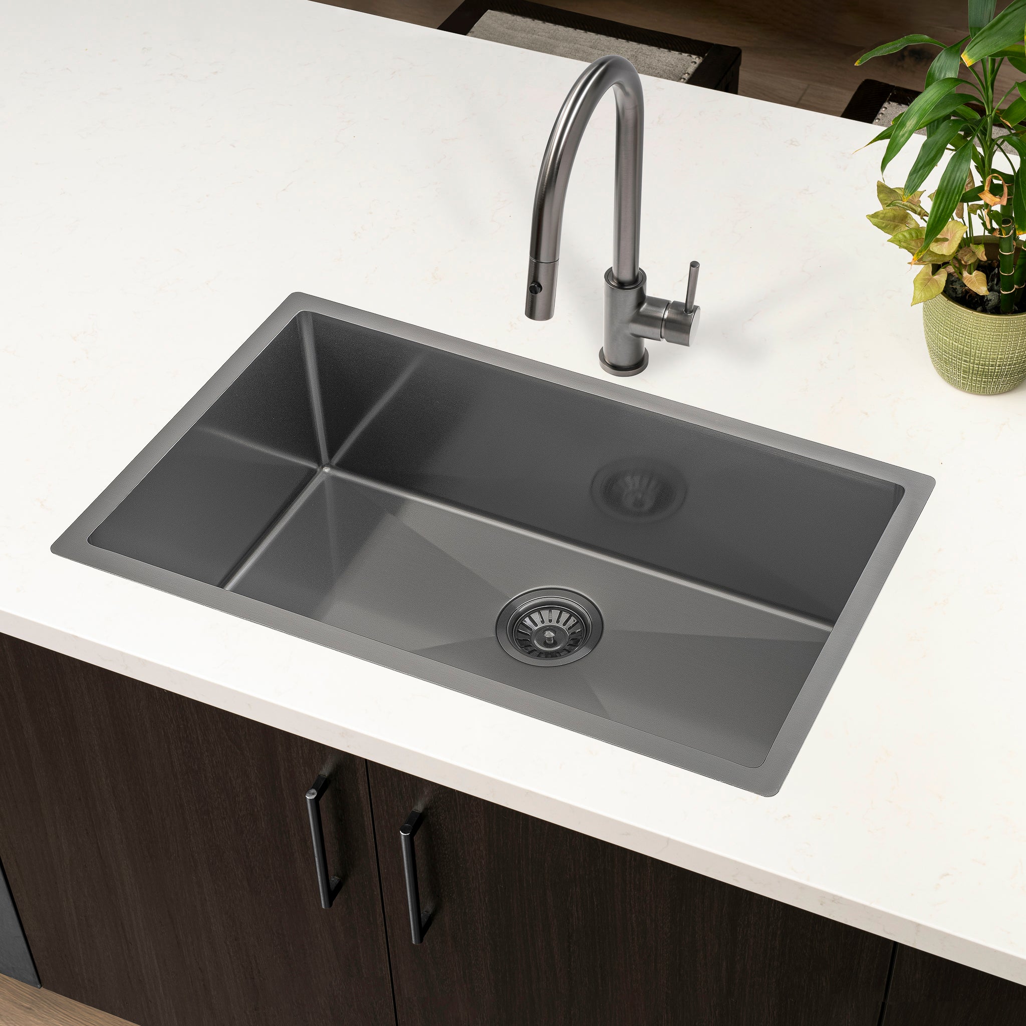 Retto II 750mm x 450mm x 300mm Extra Height Stainless Steel Sink, Brushed Gunmetal Black