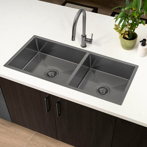 Retto II 975mm x 450mm x 230mm Stainless Steel Double Sink, Brushed Gunmetal Black