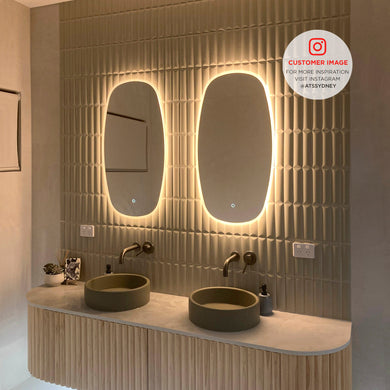 Riri Oblong 1500mm x 700mm Frontlit and Backlit LED Frameless Mirror with Frosted Glass Border and Demister