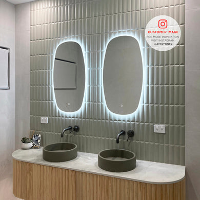 Riri Oblong 1500mm x 700mm Frontlit and Backlit LED Frameless Mirror with Frosted Glass Border and Demister