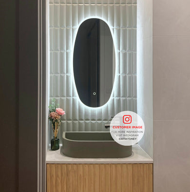 Riri Oblong 1500mm x 700mm Frontlit and Backlit LED Frameless Mirror with Frosted Glass Border and Demister