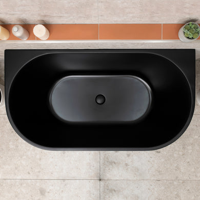 Avalon 1300mm Back to Wall Freestanding Bath, Matte Black