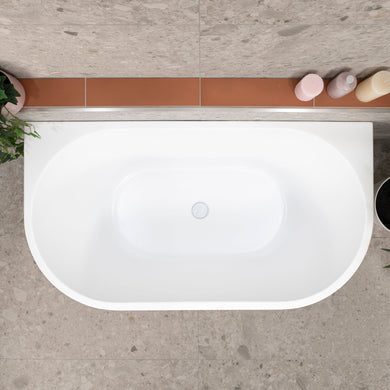 Avalon 1300mm Back to Wall Freestanding Bath, Gloss White