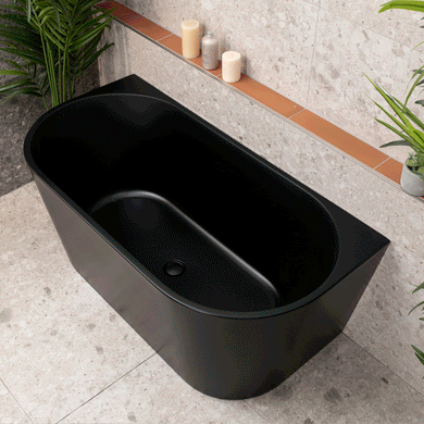 Avalon 1400mm Back to Wall Freestanding Bath, Matte Black