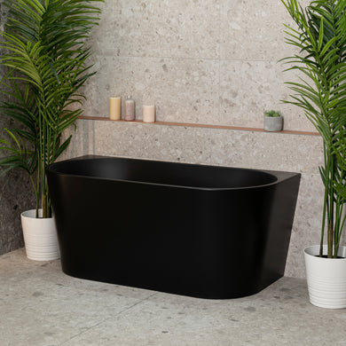 Avalon 1400mm Back to Wall Freestanding Bath, Matte Black