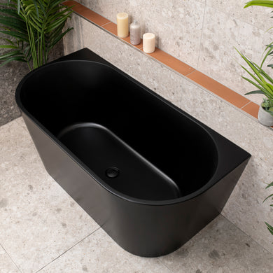 Avalon 1400mm Back to Wall Freestanding Bath, Matte Black
