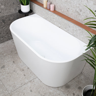 Avalon 1400mm Back to Wall Freestanding Bath, Matte White