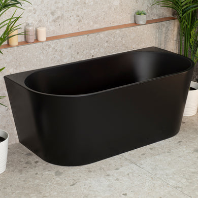 Avalon 1500mm Back to Wall Freestanding Bath, Matte Black