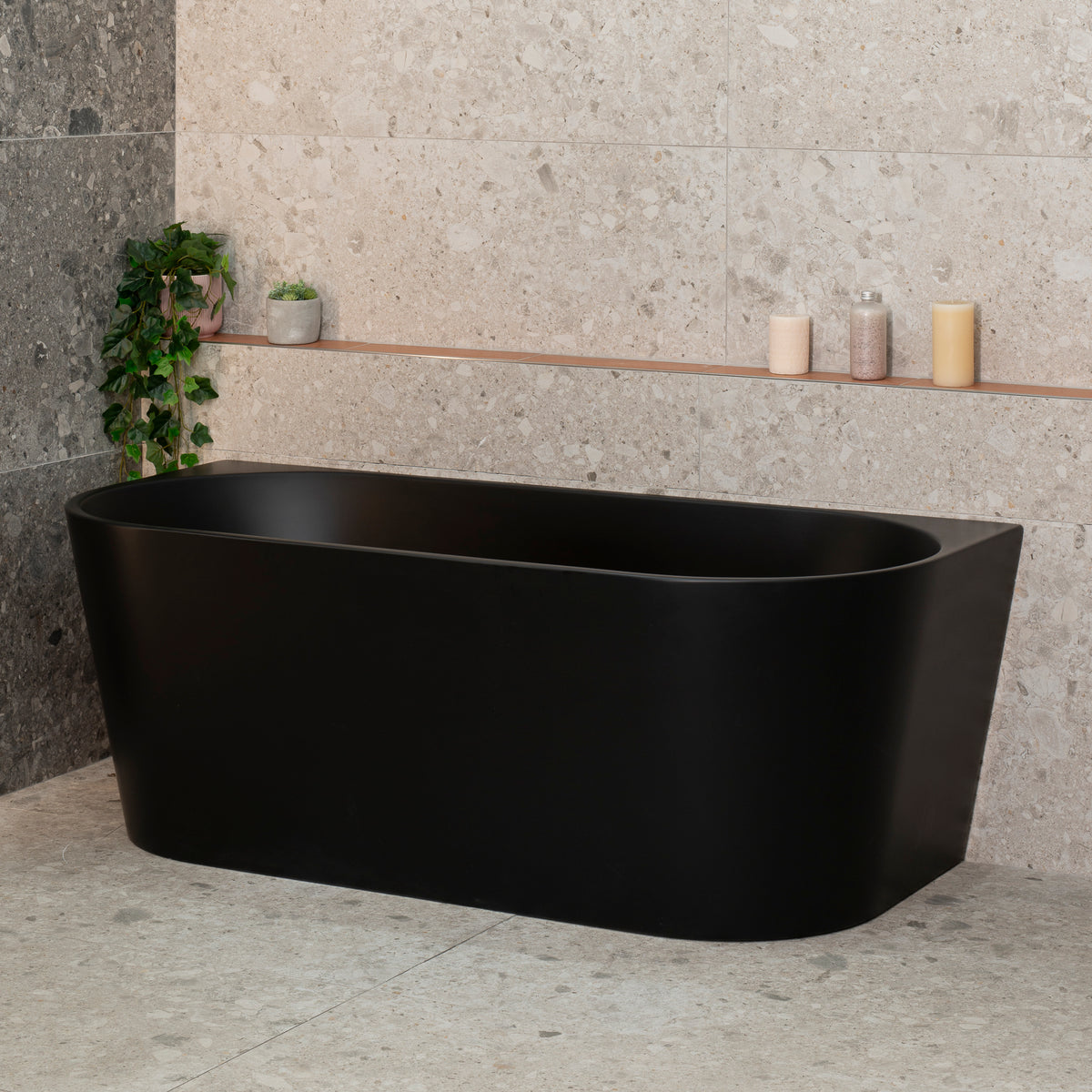 Avalon 1600mm Back to Wall Freestanding Bath, Matte Black