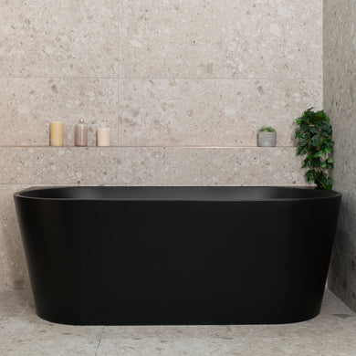 Avalon 1600mm Back to Wall Freestanding Bath, Matte Black