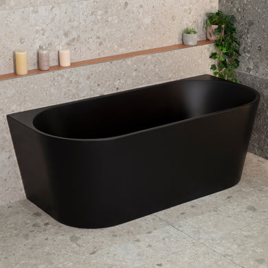 Avalon 1600mm Back to Wall Freestanding Bath, Matte Black