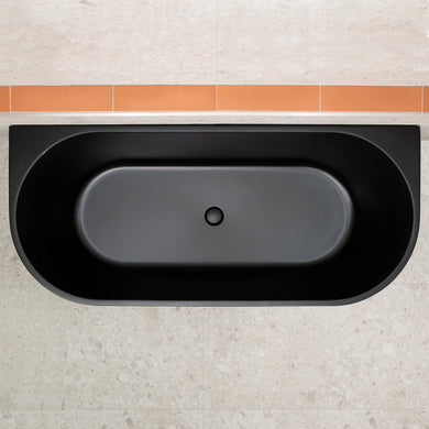 Avalon 1700mm Back to Wall Freestanding Bath, Matte Black
